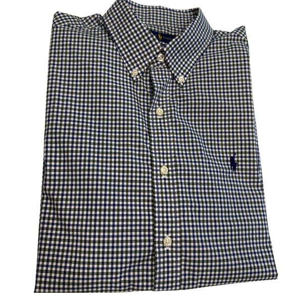Ralph Lauren Men’s Button Down Oxford Shirt Navy & Green Check Sz L - Picture 1 of 13
